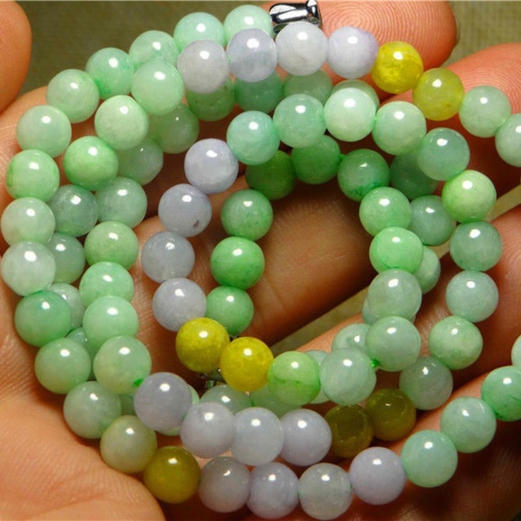 3 Color Natural Grade A Jade Jadeite Beads Necklace 19"inches Long - Picture 5 of 6